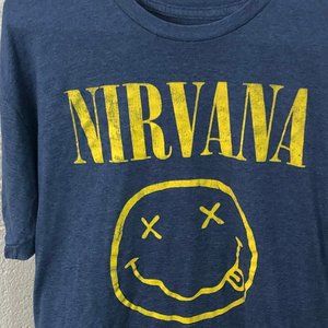 Vintage Nirvana Smiley Face Logo T-shirt, Blue S/M